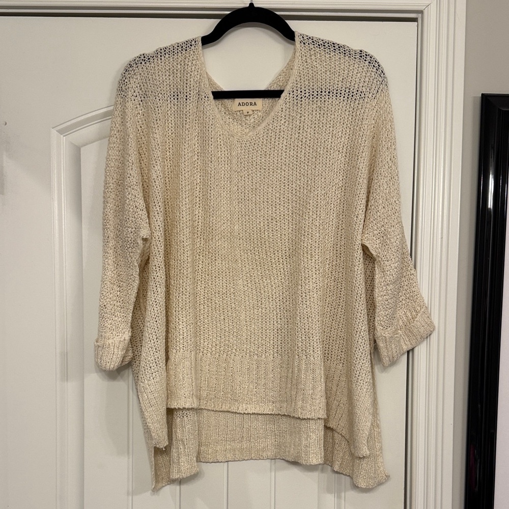 Adora Knit Ivory Oversized 3/4 Sleeve Open Knit sweater, One Size